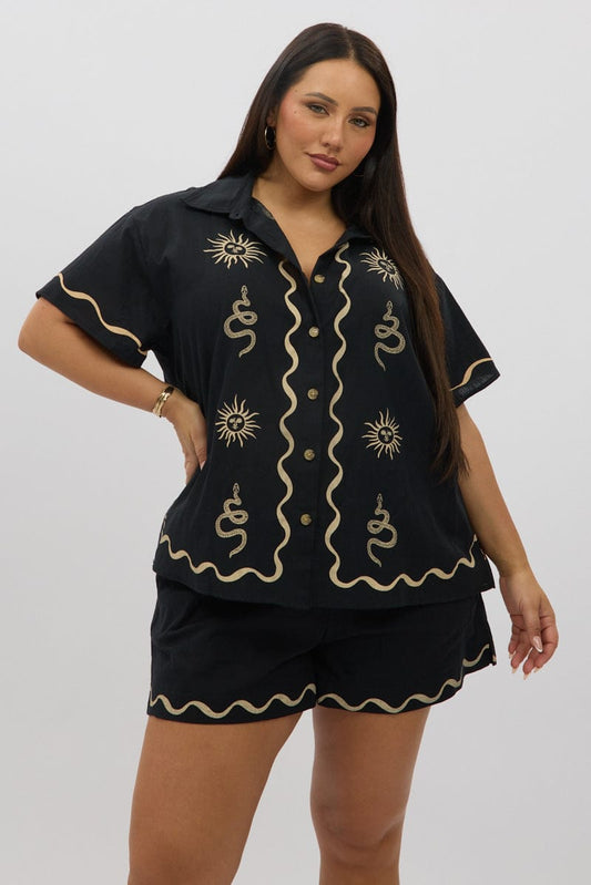 Black Relaxed Shirt Short Sleeve