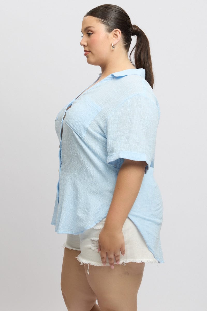 Blue Relaxed Shirt Short Sleeve Pocket