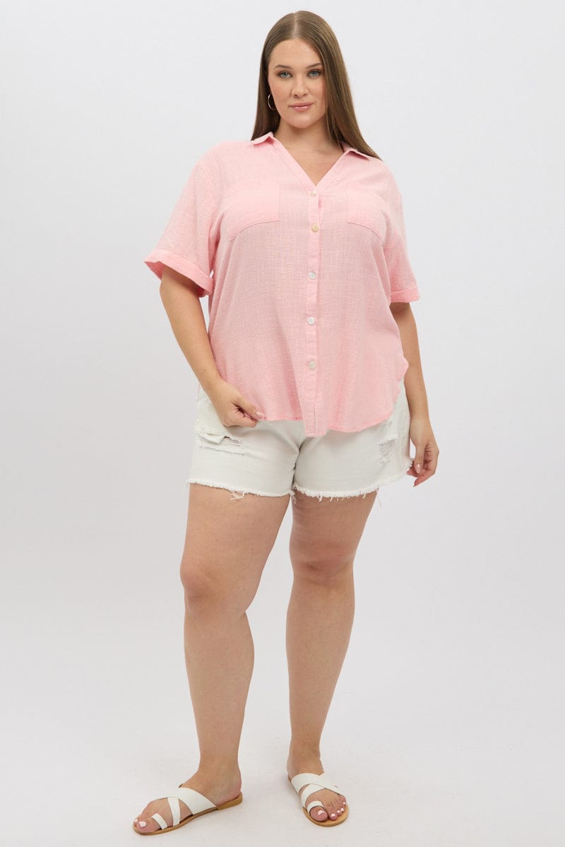 Pink Relaxed Shirt Short Sleeve Pocket