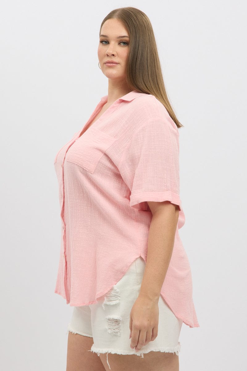 Pink Relaxed Shirt Short Sleeve Pocket