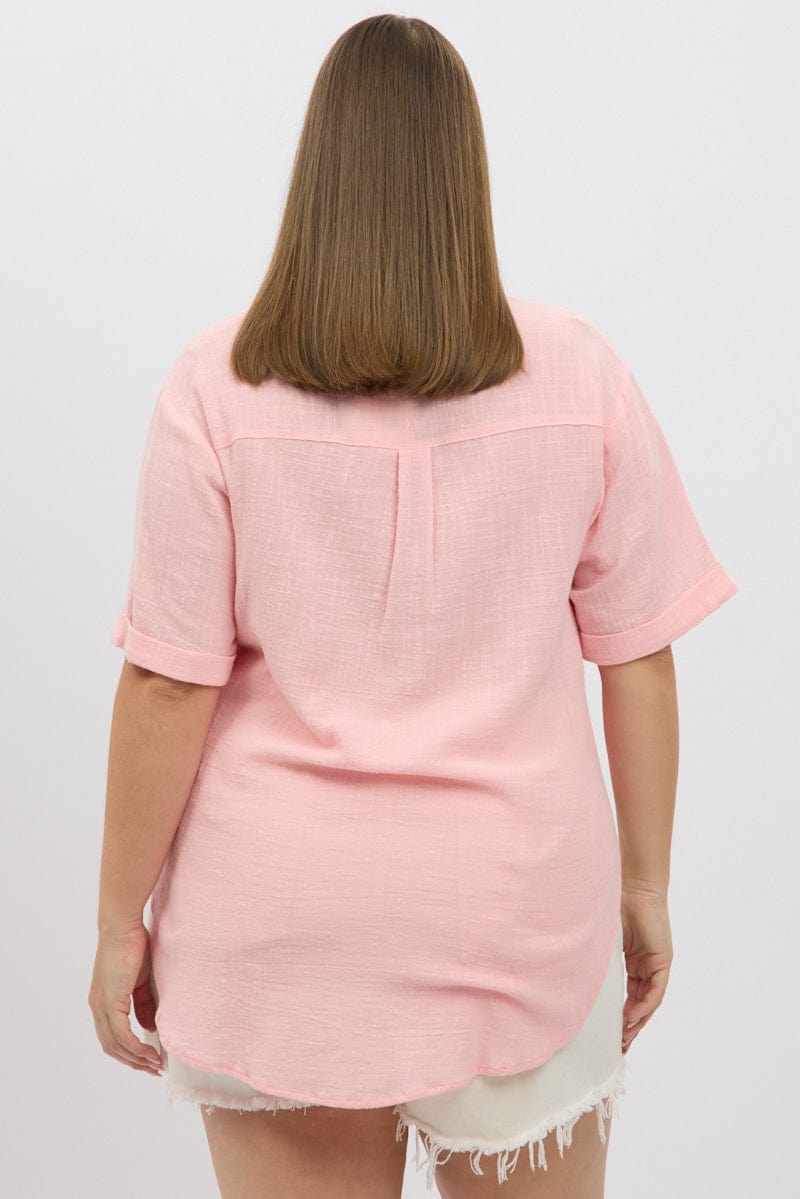 Pink Relaxed Shirt Short Sleeve Pocket