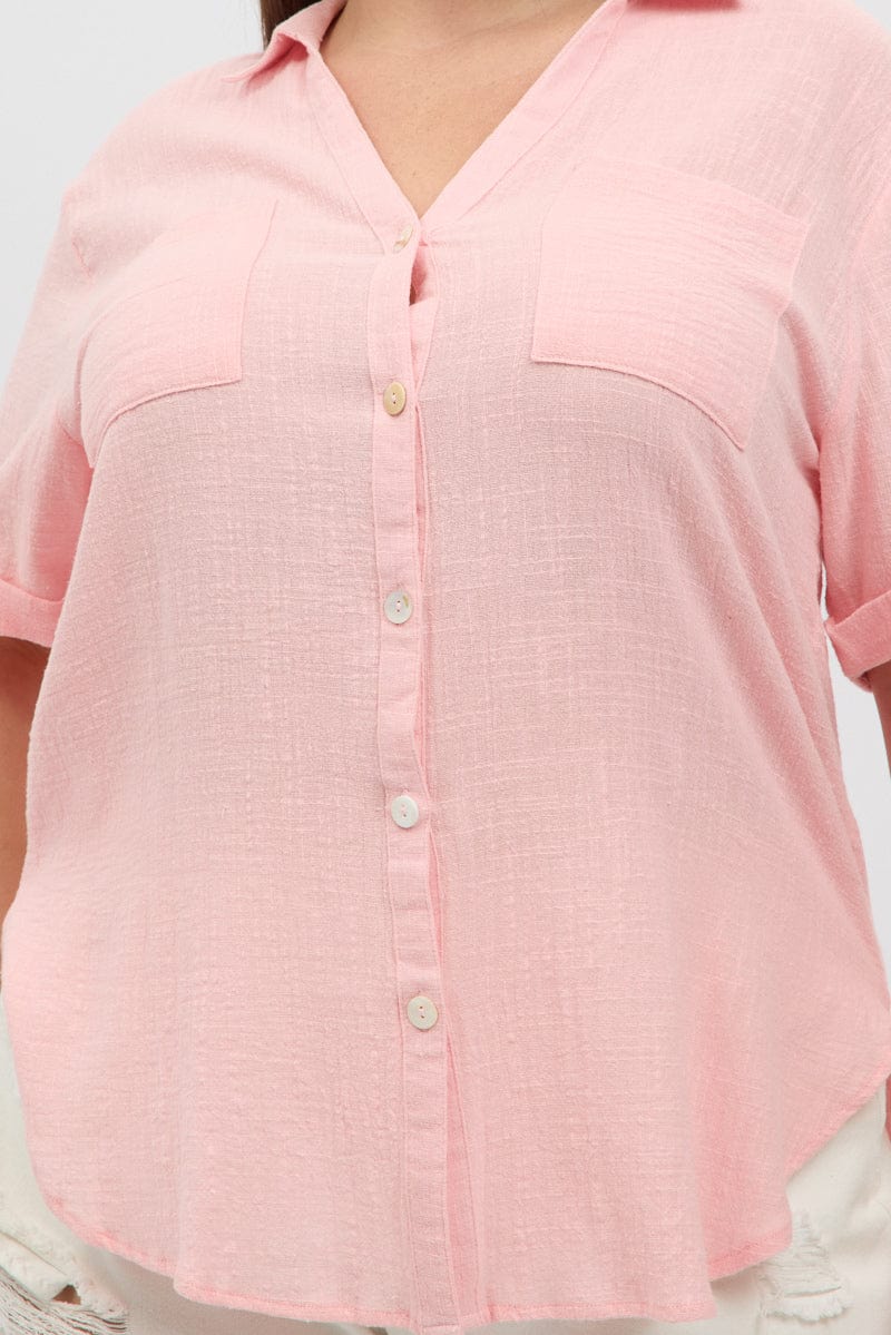 Pink Relaxed Shirt Short Sleeve Pocket