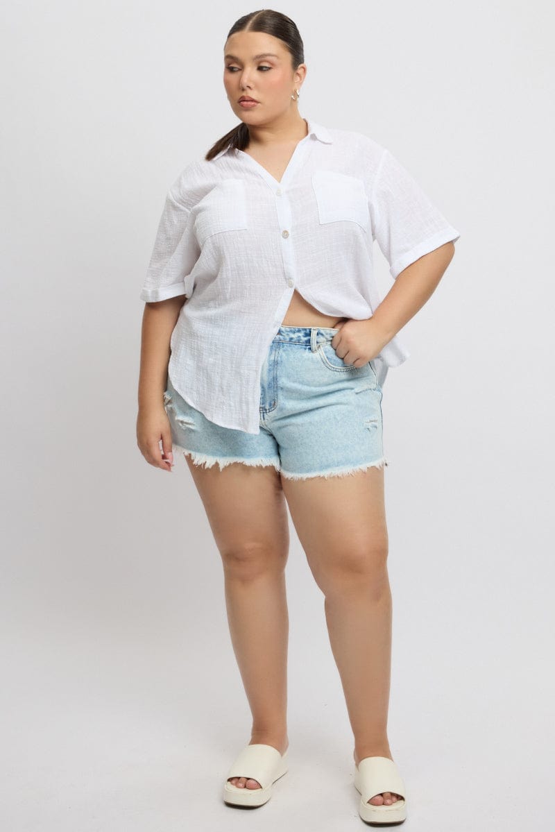 White Relaxed Shirt Short Sleeve Pocket