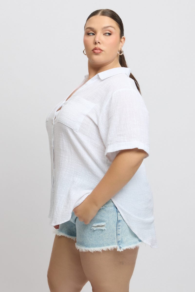 White Relaxed Shirt Short Sleeve Pocket