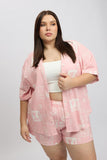 Pink Abstract Relaxed Shirt Short Sleeve Linen Blend