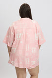 Pink Abstract Relaxed Shirt Short Sleeve Linen Blend