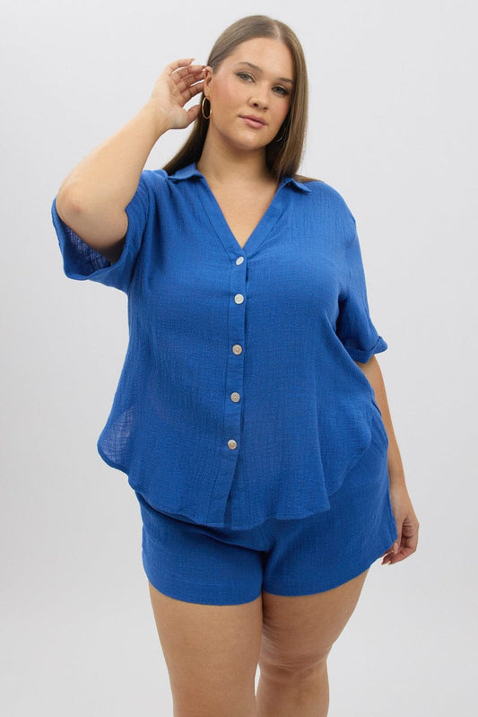 Blue Relaxed Shirt Short Sleeve