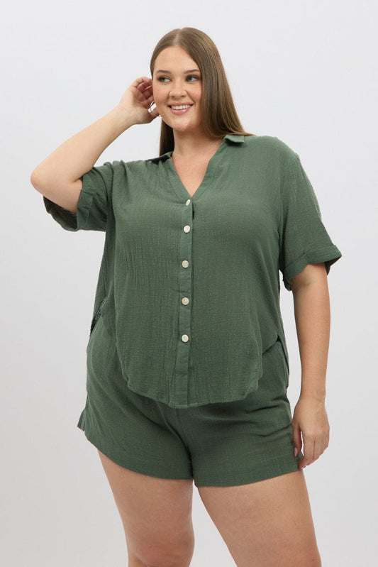 Green Relaxed Shirt Short Sleeve