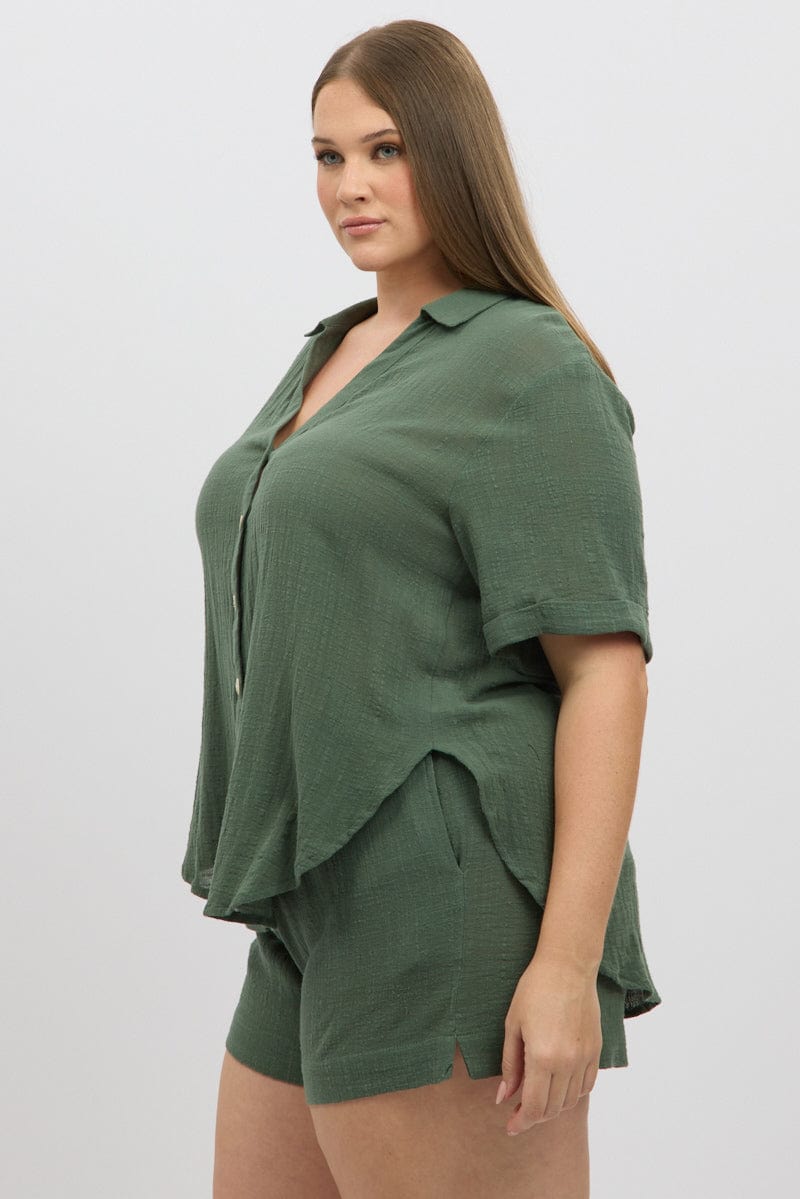 Green Relaxed Shirt Short Sleeve