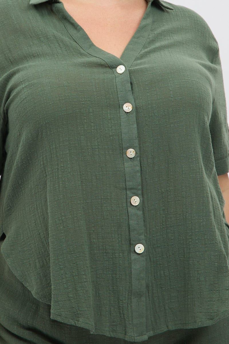 Green Relaxed Shirt Short Sleeve