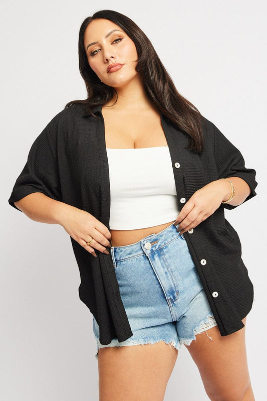 Black Textured Shirt Short Sleeve